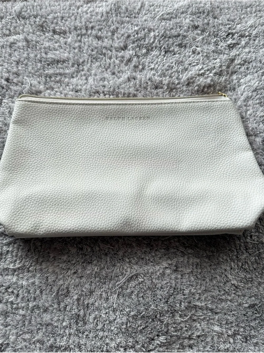 Ralph Lauren Ivory Pebbled Leather Cosmetic Case with Gold Zip